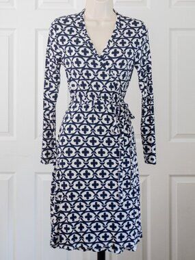 Boden Navy & White Long Sleeve Wrap Dress